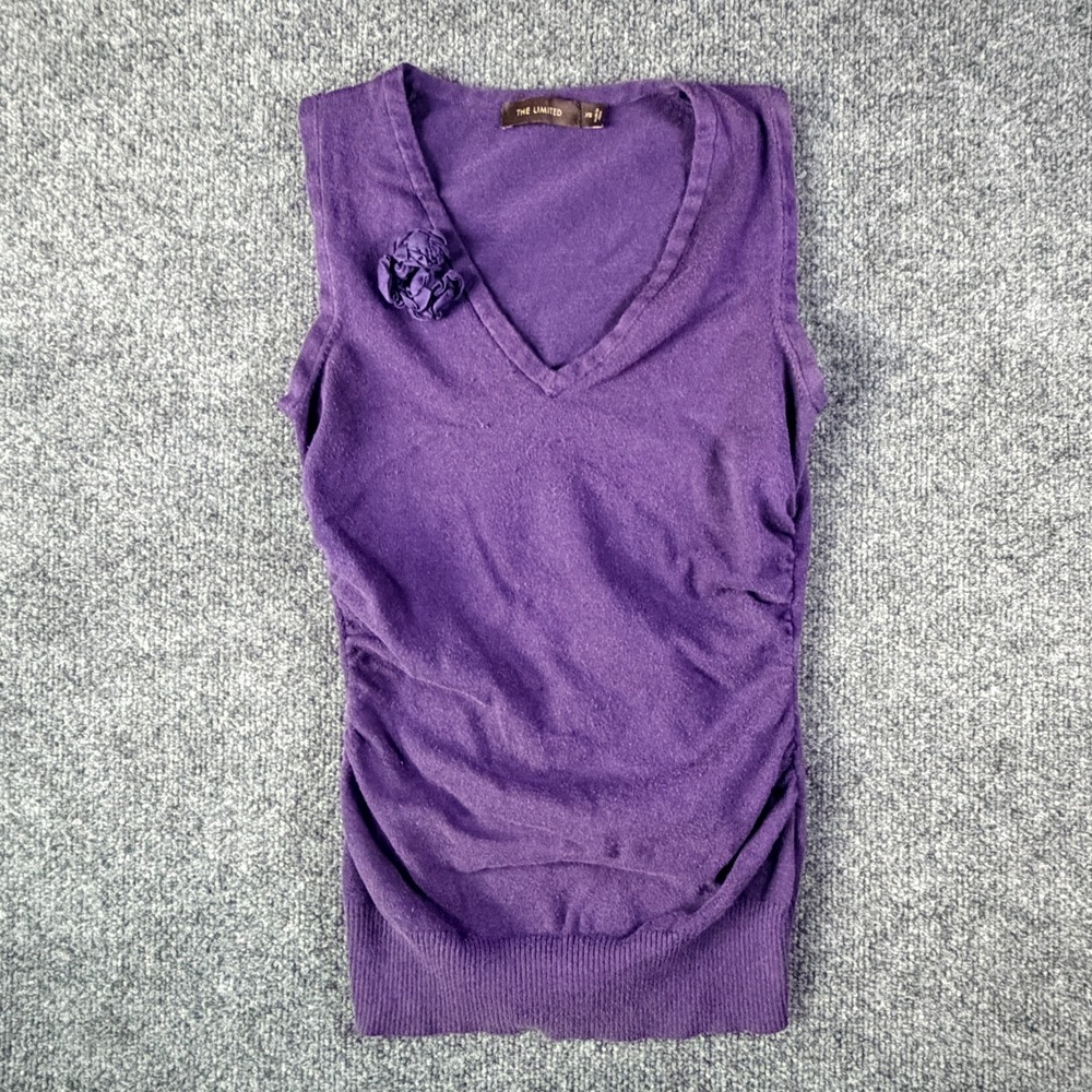 The Limited Vest Sweater Womens‎ XS Purple Cotton Stretch Fabric Flower V Neck